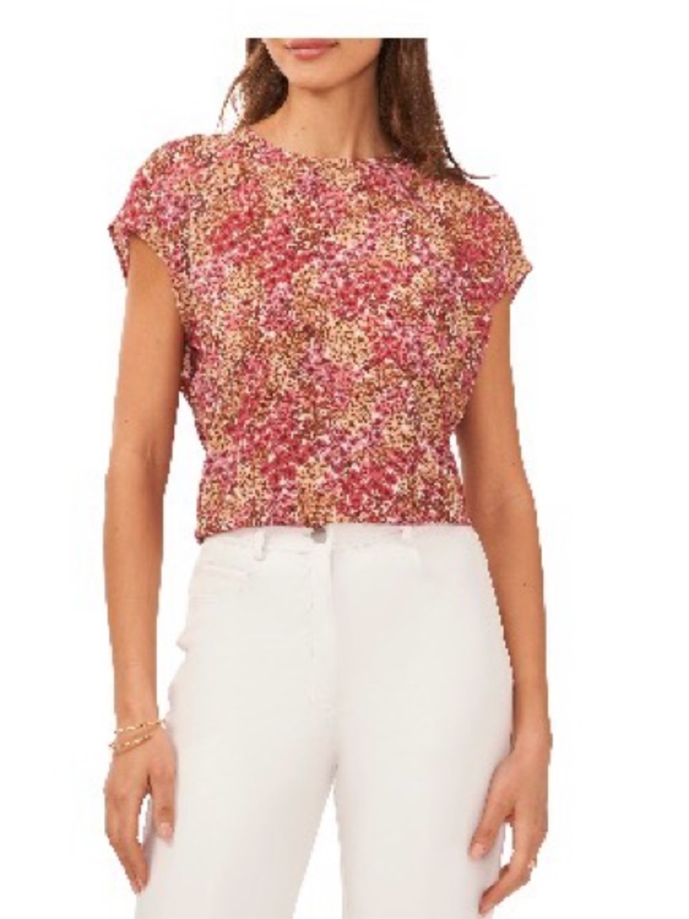 Halogen Muave Multi Floral Cap-Sleeve Blouse